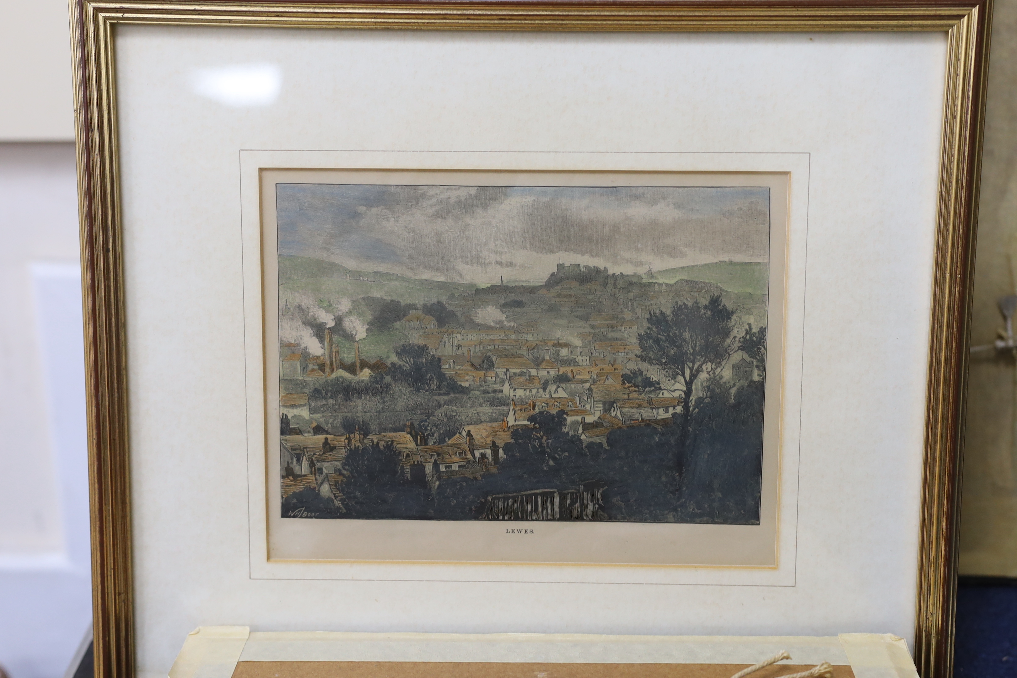 A collection of coloured and black and white engravings of Hastings, Lewes and environs